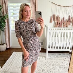 Whistles Silk Blend Terracotta Geometric Print Ruched Dress 4